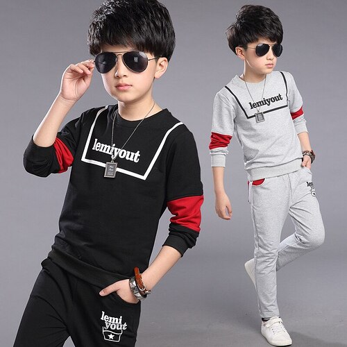 Boys-Sets-Sport-Suits-Big-Boys-Alphabet-Boys-Kids-Track-Sets-Black-Gray-Color-Girls-Clothes