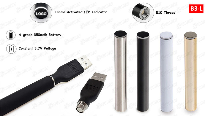 350mAh Inhale Activated Vape Battery with LED