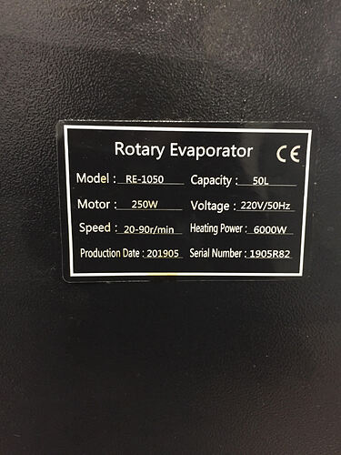 50L Rotovap Base - Model - Serial Number - 003