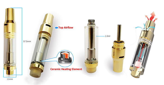 Gold Electroplating Top Airflow Vape Cartridge