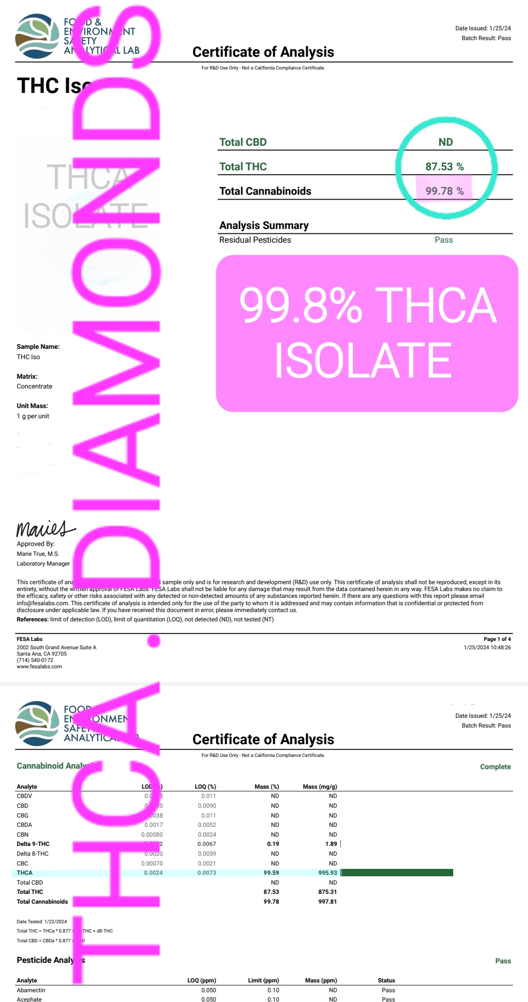 THCA ISOLATE COA CAT3 CLEAN HEMP THC 99%